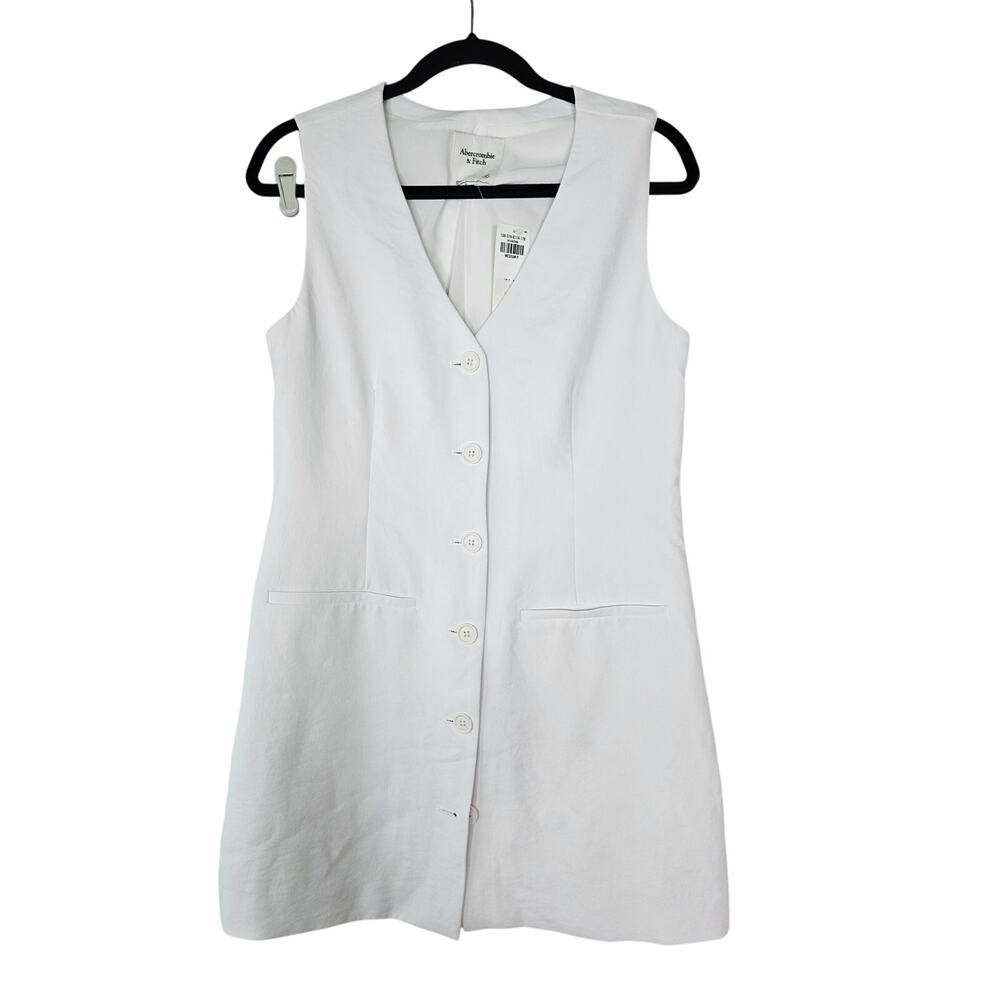 NEW Abercrombie Fitch M P White Vest Dress Minimalist Preppy Button Front